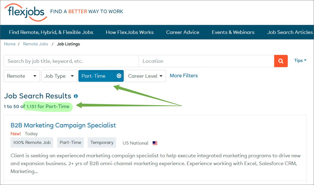 flexjobs part-time remote jobs results