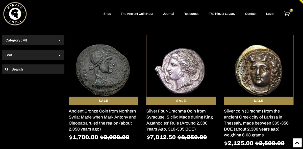 KinzerCoins.com website